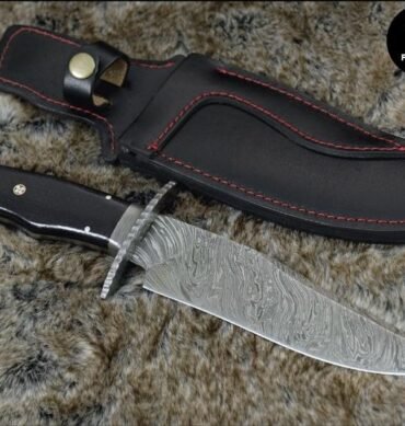 CUSTOM HANDMADE FORGED DAMASCUS STEEL HUNTING BOWIE FIX BLADE KNIFE + SHEATH
